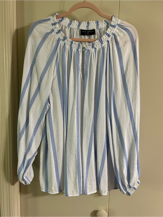 Lane Bryant Tops - Lane Bryant White and Light Blue Striped Peasant Top
